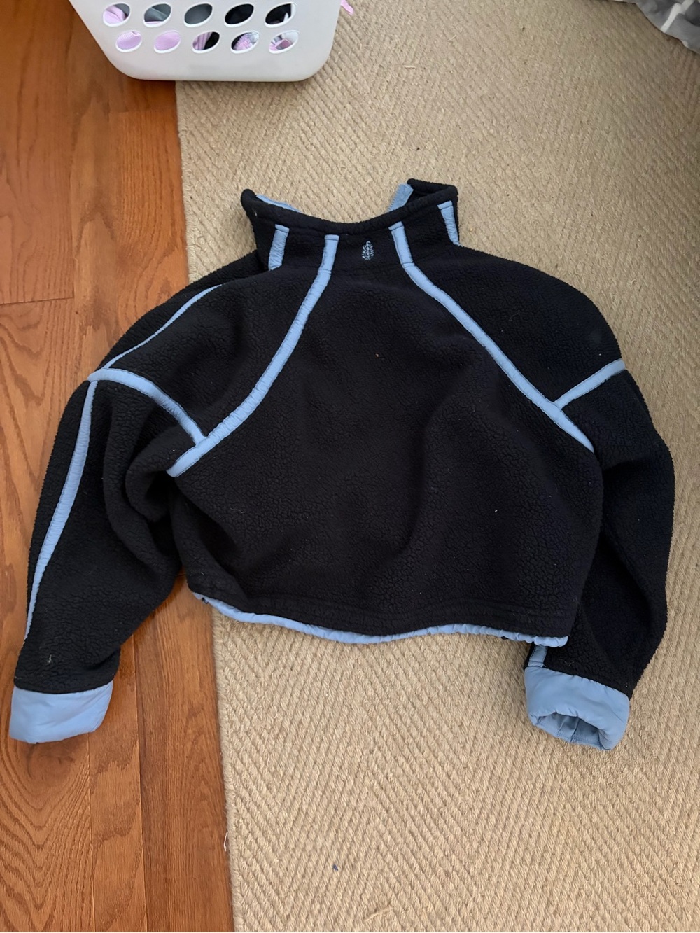 Free People Black Fleece Pullover with Light Blue Trim